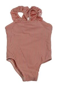 Červeno-bílé pruhované jednodílné plavky Primark