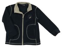 Tmavomodrá fleecová prepínaci mikina s výšivkou