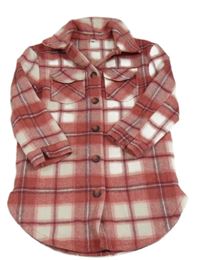 Jahodovo-biela kockovaná vlnená košeľová bunda zn. Tu
