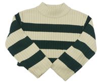 Světlebéžovo-smaragdový pruhovaný rebrovaný pletený crop sveter H&M