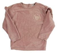 Svetloružová zamatová rebrovaná mikina so srdiečkom a volánikmi Pep&Co