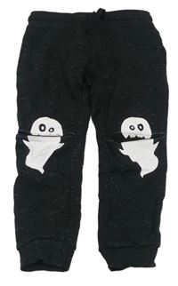 Černo-šedé melírované tepláky s duchy C&A