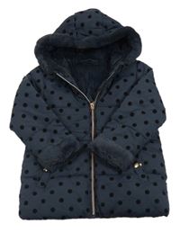 Tmavomodrá šusťáková puntíkatá zimní bunda s kapucí George