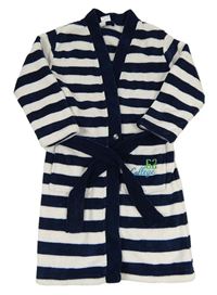 Tmavomodro-bílý pruhovaný chlupatý župan Alive