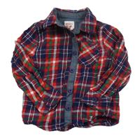 Červeno-tmavomodro-zelená kostkovaná flanelová košile F&F