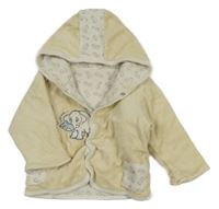 Světlebéžová sametová propínací podšitá mikina se slonem a kapucí 