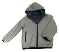 Stříbřitě šedá šusťáková reflexní oboustranná zateplená bunda s kapucí Urban