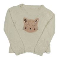 Smotanový chlpatý sveter s mačkou Sfera