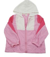 Bielo-ružová šušťáková ľahká bunda so sieťovinou a kapucňou Shein