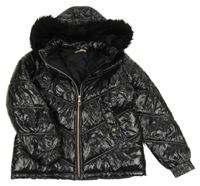 Černá lesklá šusťáková zimní bunda s kapucí Lipsy London