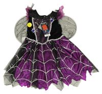 Nové - Kostým - Černo-purpurové saténovo/tylové šaty s pavouky