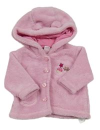 Ružová chlpatá prepínaci mikina s žaludem a kapucňou Ergee