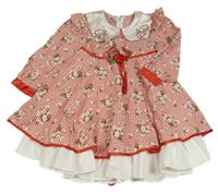 Červeno-biele kockované šaty s kvetmi