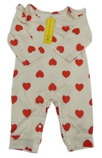 Nové - smotanový rebrovaný overal s červenými srdiečkami shein