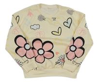 Vanilkpvá mikina so srdiečkami a kvetmi