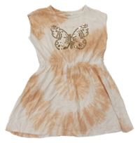 Broskvovo-biele batikované bavlnené šaty s flitrami C&A