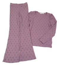 Nové - 2set - Starorůžové žebrované triko s kytičkami + flare kalhoty H&M