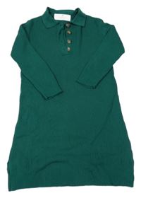 Zelené pletené rebrované šaty s golierikom H&M