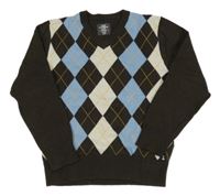 Hnedo-modro-biely károvaný sveter H&M