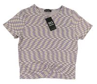 Levandulovo-smetanové vzorované crop tričko New Look