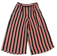 Růžovo-černo-bílé pruhované culottes kalhoty s páskem Next