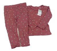 2set - Růžové žebrované triko s kytičkami + legíny Primark