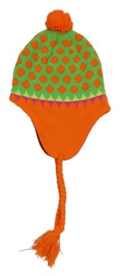 Zeleno-oranžová pletená podšitá ušanka