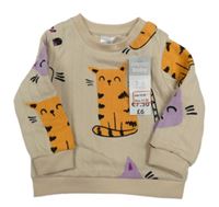 Nové - Béžová pruhovaná mikina s kočkami So Cute