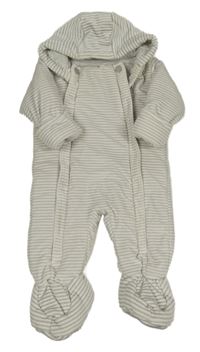 Sivo-biela pruhovaná zamatová zateplená kombinéza s kapucňou M&S