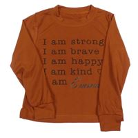 Rezavé žebrované triko s nápisem 