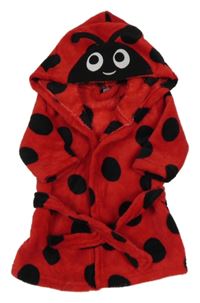 Červený chlupatý župan s kapucí - beruška 