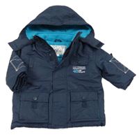 Tmavomodrá šusťáková zimní bunda s odepínací kapucí Bonprix