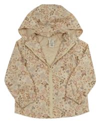 Béžová šusťáková jarní bunda s kytičkami a kapucí Max Studio