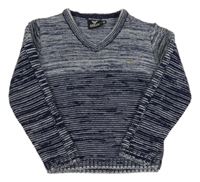 Tmavomodro-biely melírovaný sveter s logom Armani