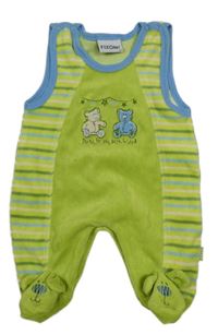 Limetkovo-pruhované sametové dupačky s medvídky Fixon