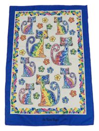 Bílo-modrý froté ručník s kočkami 