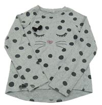 Sivý ľahký sveter s mačkou a bodkami H&M