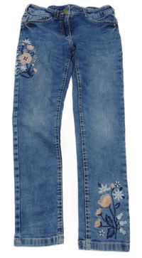 Modré slim rifle s výšivkami květů C&A