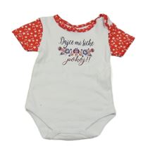 Bielo-červené kvietkovane body s nápisom