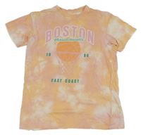 Oranžovo-broskvovo-biele batikované tričko s loptou H&M