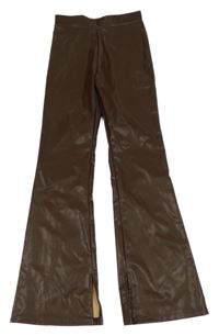 Hnedé koženkové zvonové nohavice H&M
