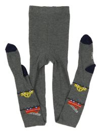 Šedo-tmavomodré punčocháče s auty 