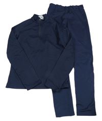 2set - Tmavomodrá sportovní funkční mikina + sportovní funkční tepláky Decathlon 