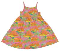 Ružovo-oranžovo-zelené bavlnené šaty s palmami Primark