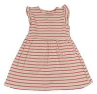 Smetanovo-ružové pruhované rebrované šaty s volánikmi zn. H&M