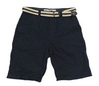 Tmavomodré chino plátěné kraťasy s tečkami a páskem Denim Co.