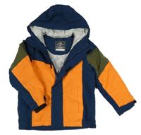 Křiklavě oranžovo-tmavopetrolejovo/khaki šusťáková zimní bunda s kapucí George
