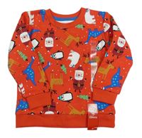 Nové - červená vianočná mikina so Santy a zvieratkami a stromčekmi  St. Bernard