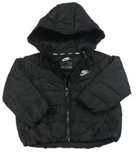 Čierna prešívaná šušťáková zateplená bunda s logom a kapucňou Nike