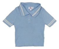 Světlemodré žebrované pletené crop tričko s bílými pruhy Chloe+Cyrus